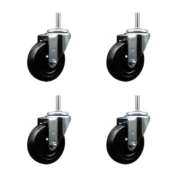 4 Inch Hard Rubber Wheel Swivel 58 Inch Threaded Stem Caster Set Service Caster
